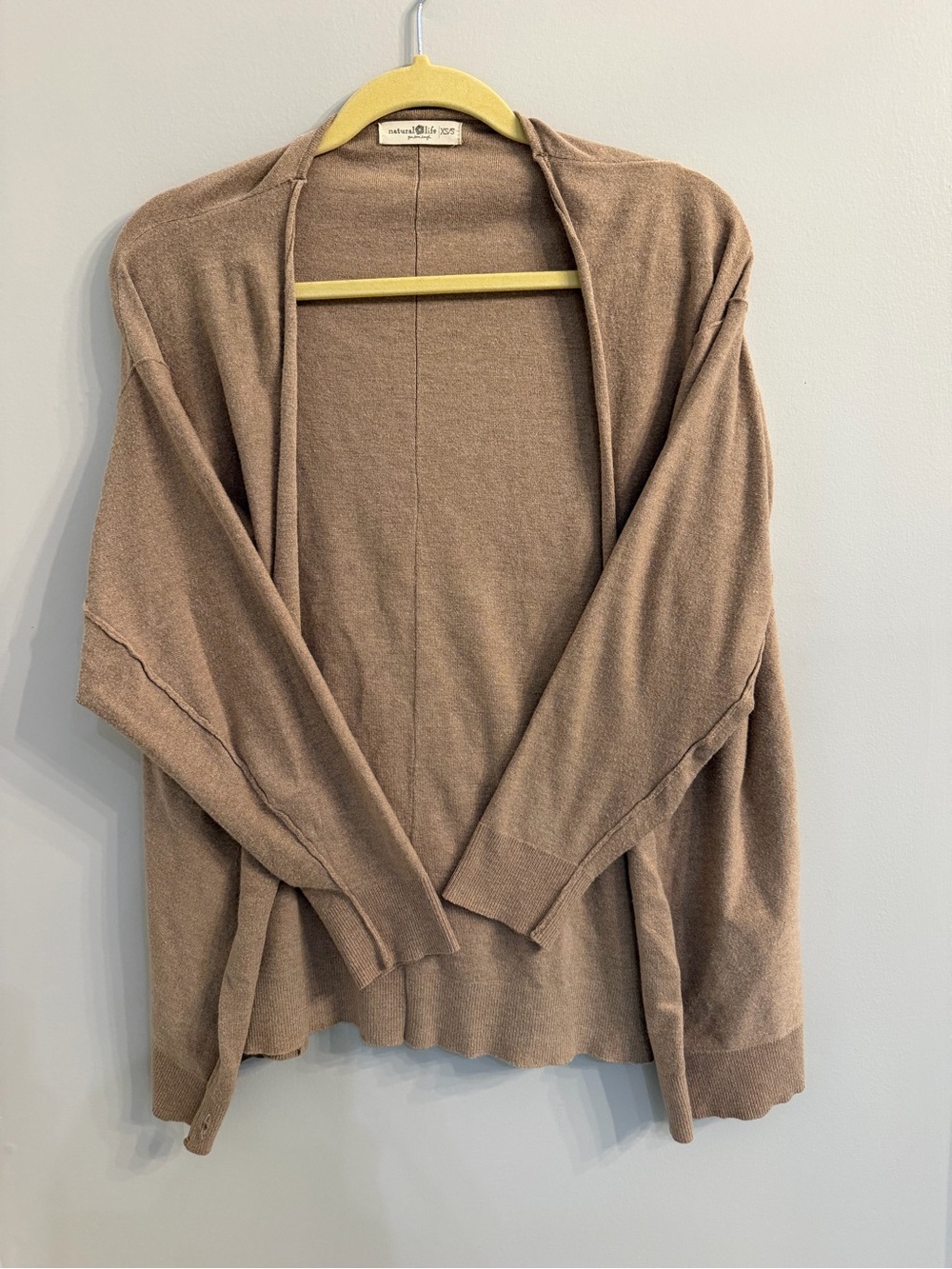 NATURAL LIFE Open-Front Taupe Knit Cardigan